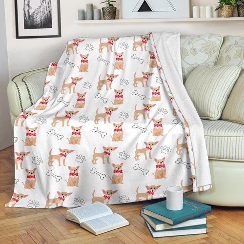 Chihuahua Bone Paw Pattern Premium Blanket