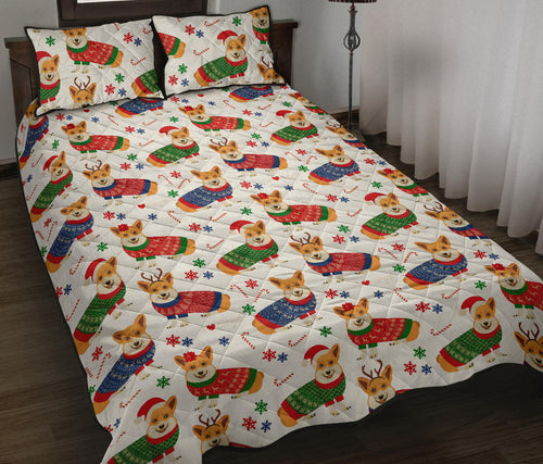 Corgi Christmas Pattern Quilt Bed Set