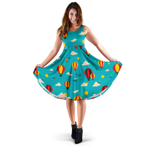 Hot Air Balloon Sky Pattern Sleeveless Midi Dress