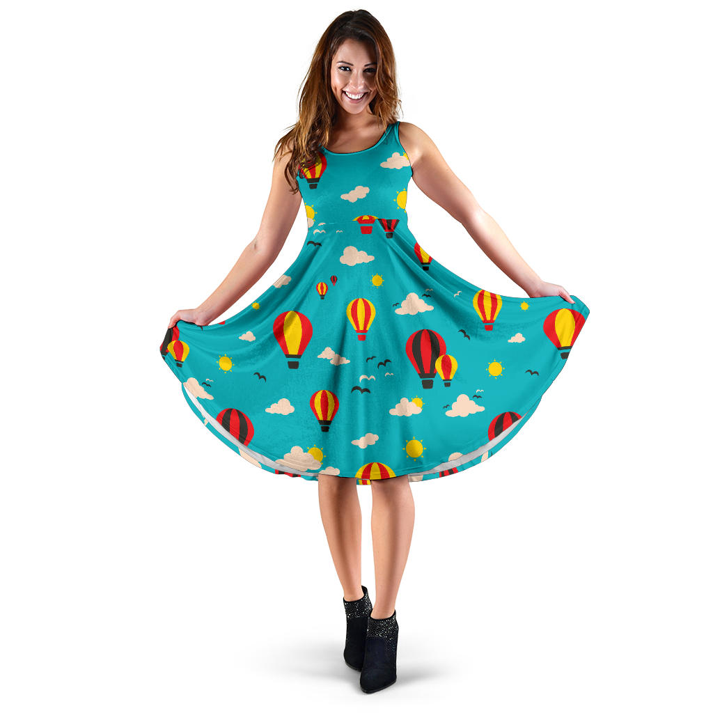 Hot Air Balloon Sky Pattern Sleeveless Midi Dress