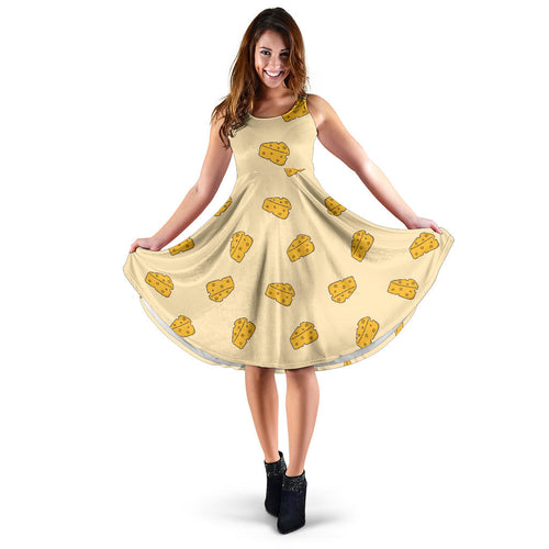 Cheese Pattern Sleeveless Midi Dress