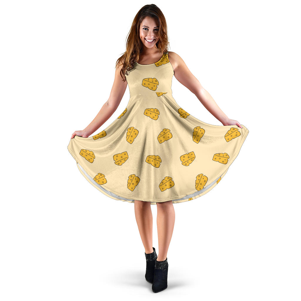 Cheese Pattern Sleeveless Midi Dress