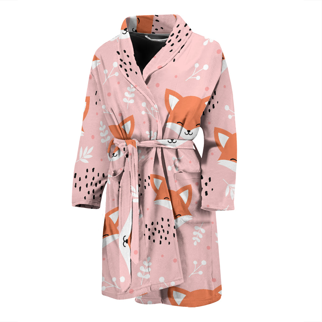 Cute Fox Pattern Pink Background Men'S Bathrobe