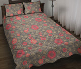 Red gold Sakura cherry blossom gray background Quilt Bed Set