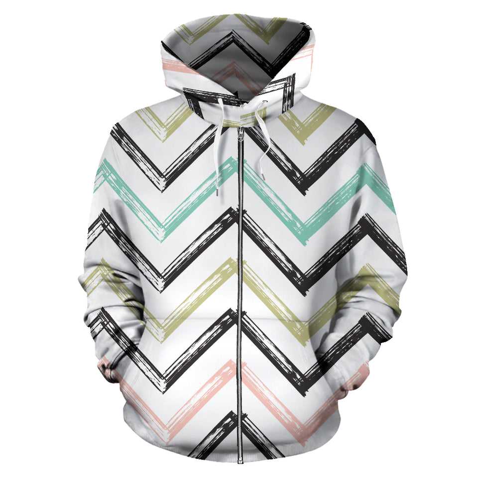 Zigzag  Chevron Paint Pattern Zip Up Hoodie