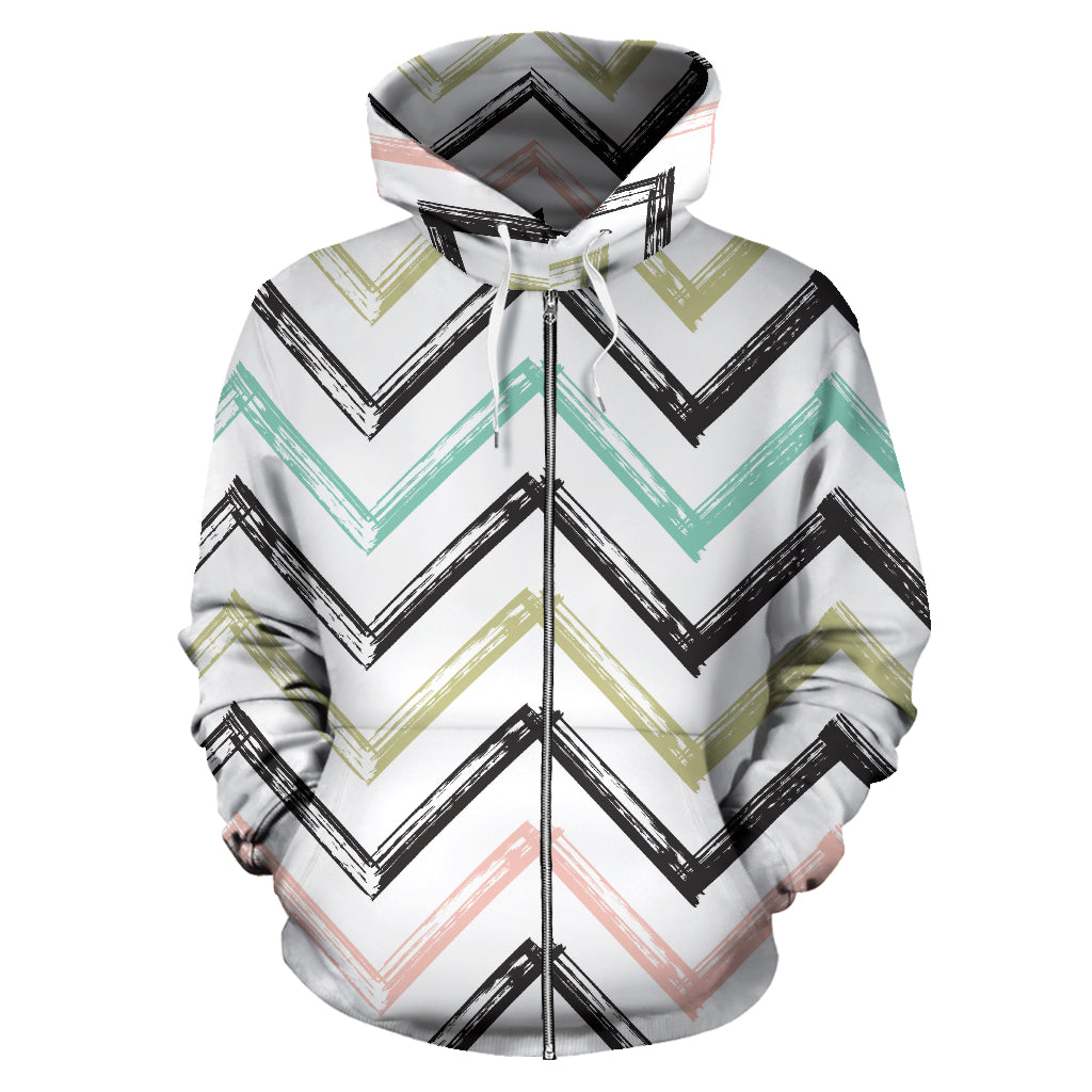 Zigzag  Chevron Paint Pattern Zip Up Hoodie