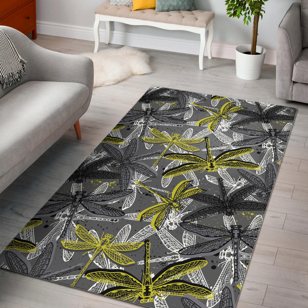 Hand Drawn Dragonfly Pattern Area Rug