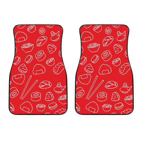 Sushi Pattern Red Background Front Car Mats