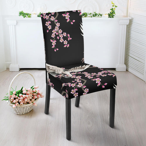 Japanese Crane Pink Sakura Pattern Dining Chair Slipcover
