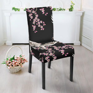 Japanese Crane Pink Sakura Pattern Dining Chair Slipcover