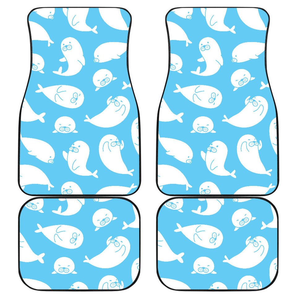 Cute White Sea Lion Seals Pattern Front And Back Car Mats