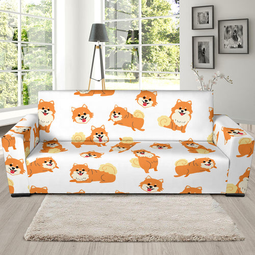 Brown Pomeranian Pattern Sofa Slipcover