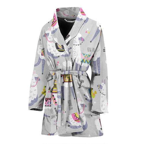 Cute Llama Alpaca Pattern Women'S Bathrobe