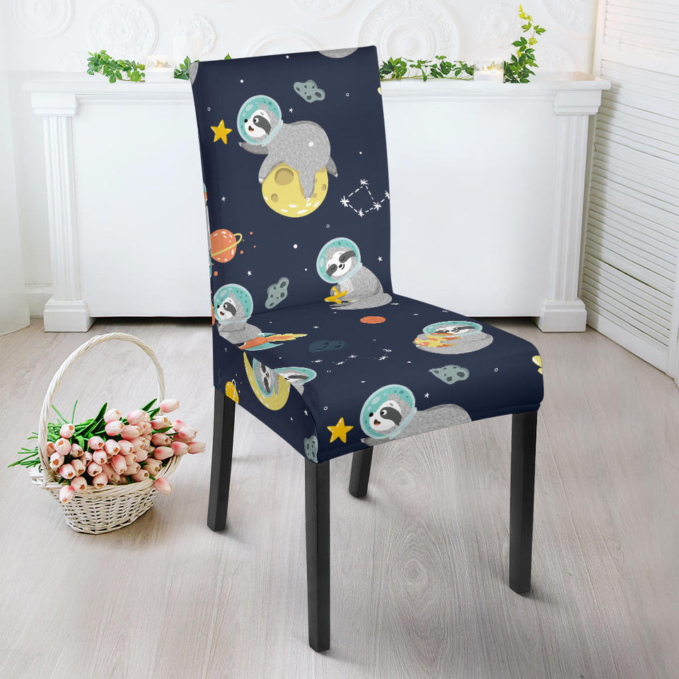 Cute Sloth Astronaut Star Planet Rocket Pattern Dining Chair Slipcover