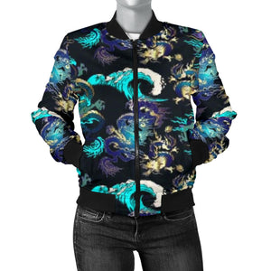 Dragon Sea Wave Pattern Women'S Bomber Jacket