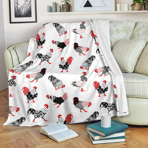 Cool Rooster Chicken Cock Floral Ornament Background Premium Blanket