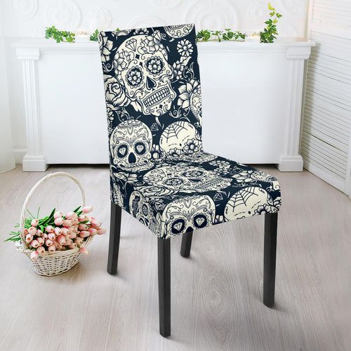 Sugar Skull Black White Pattern Dining Chair Slipcover