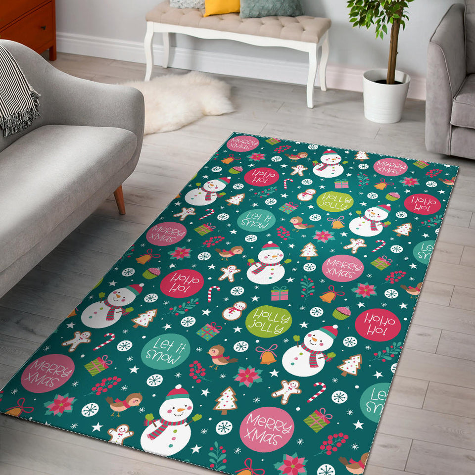 Snowman Bird Decorative Elements Christmas Pattern Area Rug