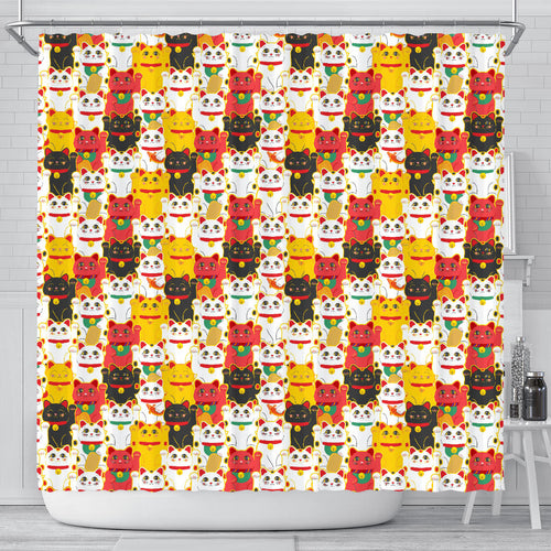 Colorful Maneki Neko Lucky Cat Pattern Shower Curtain Fulfilled In US