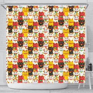 Colorful Maneki Neko Lucky Cat Pattern Shower Curtain Fulfilled In US