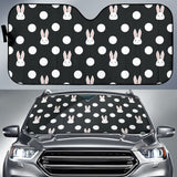 Cute White Rabbit Polka Dots Black Background Car Sun Shade