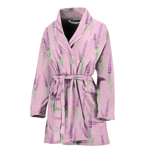 Lavender Pattern Pink Background Women'S Bathrobe