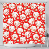 Cute Maneki Neko Lucky Cat Red Background Shower Curtain Fulfilled In US