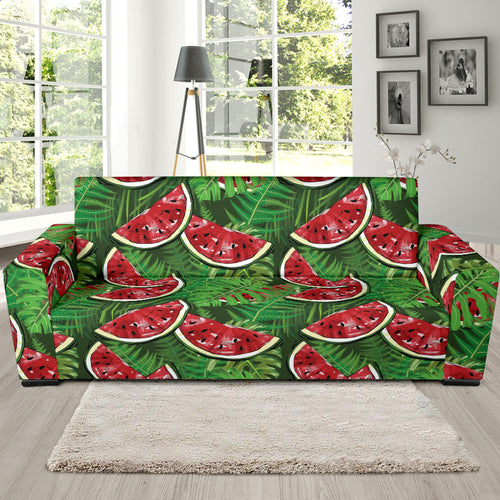 Watermelons Tropical Palm Leaves Pattern Background Sofa Slipcover