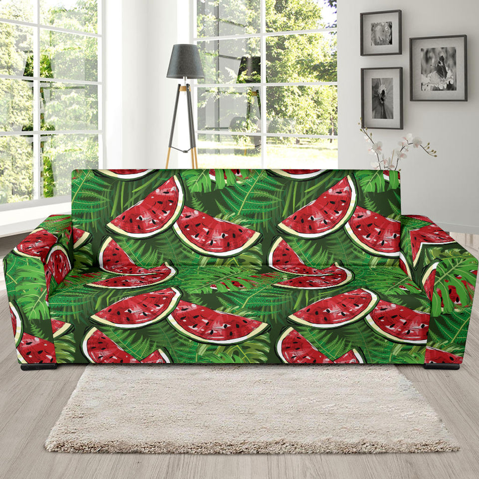 Watermelons Tropical Palm Leaves Pattern Background Sofa Slipcover