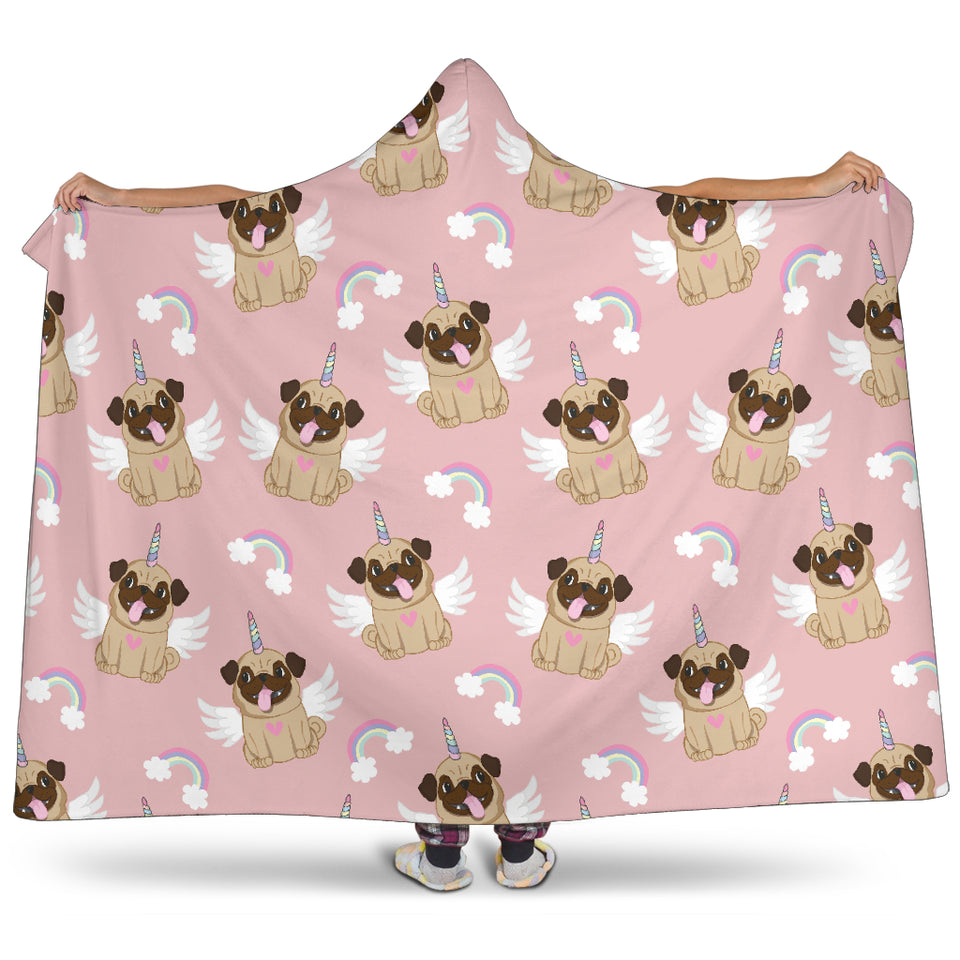 Cute Unicorn Pug Pattern Hooded Blanket