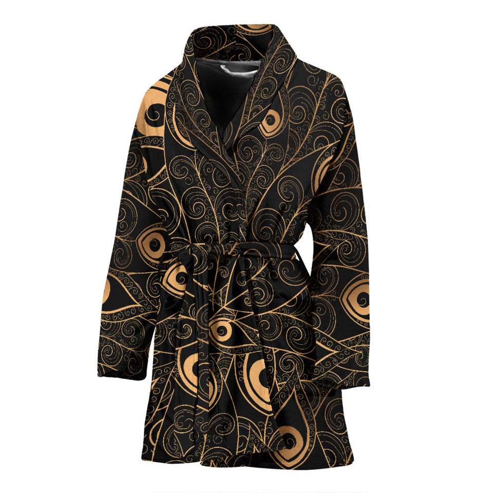 Gold Peacock Feather Pattern Women'S Bathrobe
