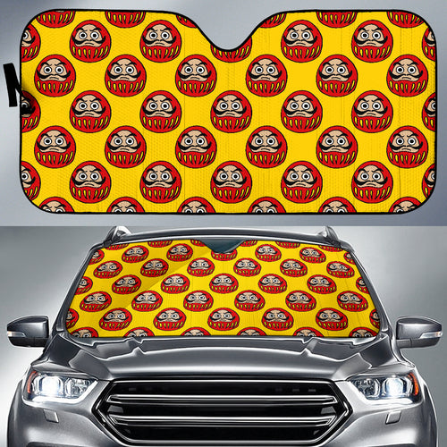 Daruma Japanese Wooden Doll Yellow Background Car Sun Shade