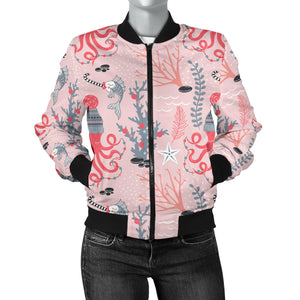 Octopus Winter Hat Garland Fish Candy Seaweed Coral Starfish Women'S Bomber Jacket