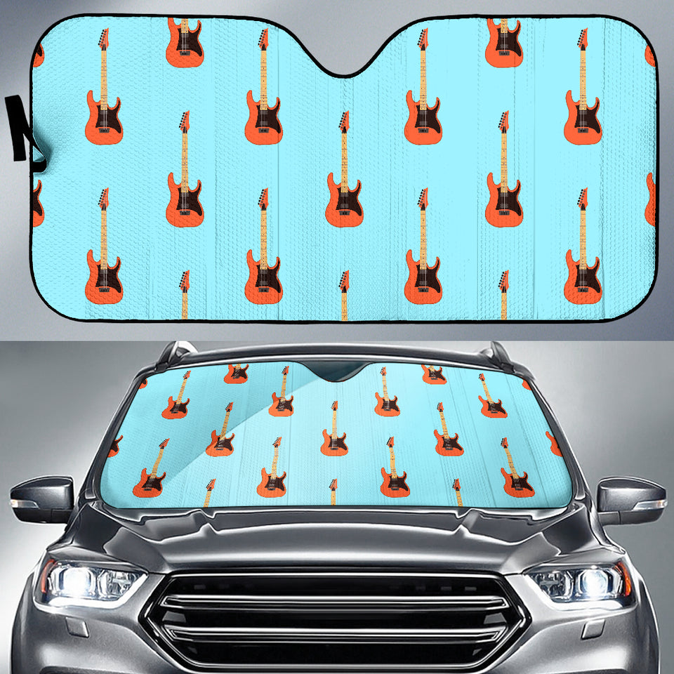 Electric Guitar Pattern Light Blue Background Car Sun Shade