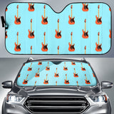 Electric Guitar Pattern Light Blue Background Car Sun Shade