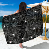 Spider Web Design Pattern Black Background White Cobweb Sarong