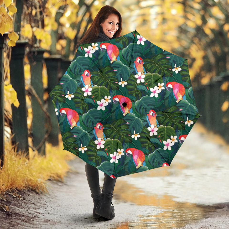 Parrot Palm Tree Leaves Flower Hibiscus Pattern Umbrella
