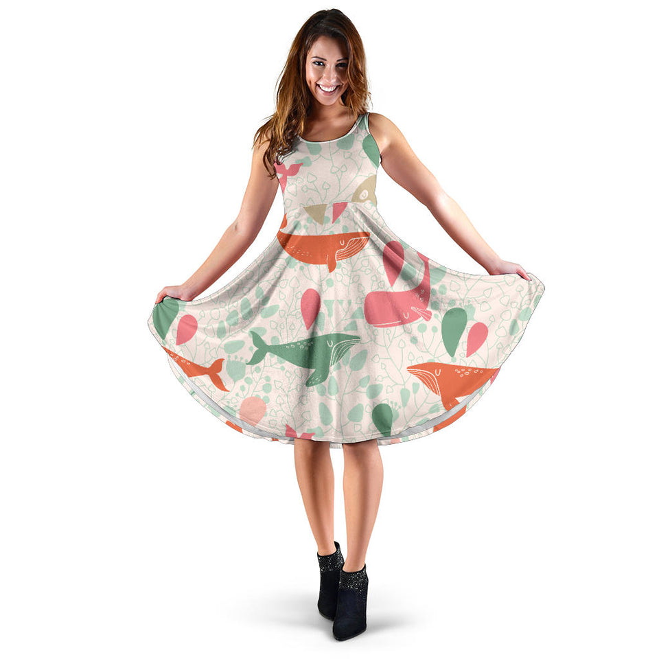 Cute Whale Pattern Sleeveless Midi Dress