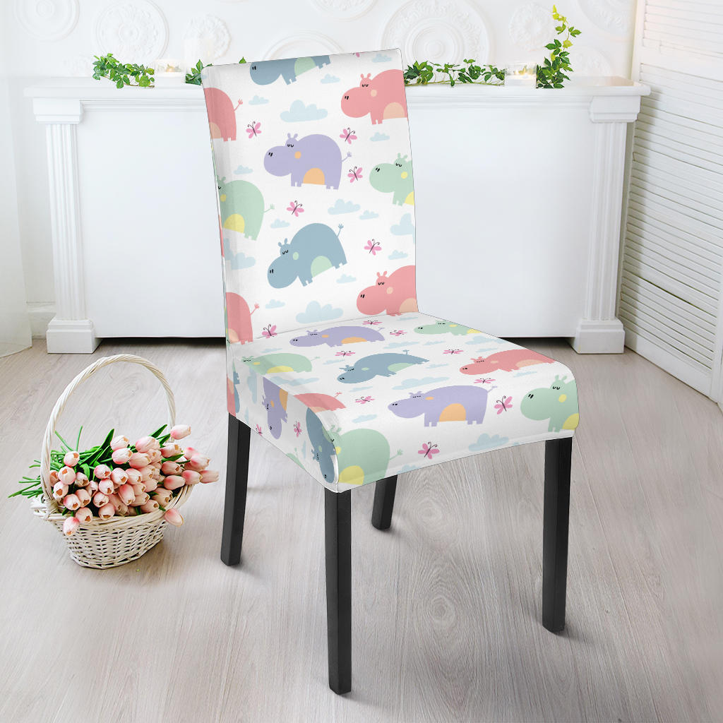 Hippopotamus Pattern Print Design 03 Dining Chair Slipcover