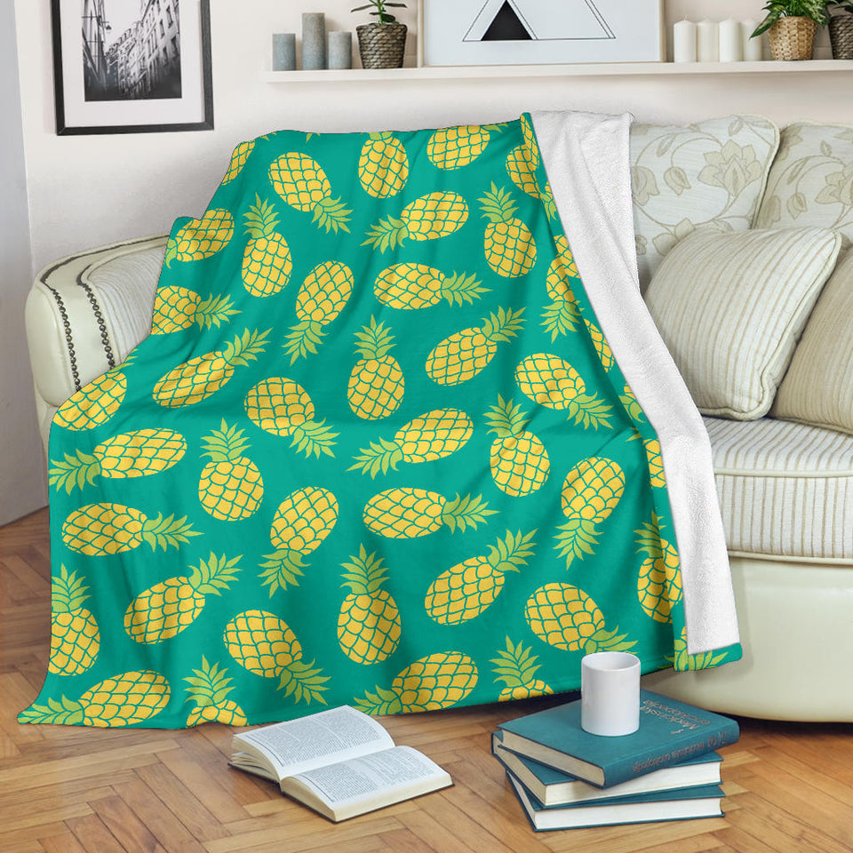 Pineapples Pattern Green Background Premium Blanket