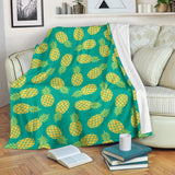 Pineapples Pattern Green Background Premium Blanket