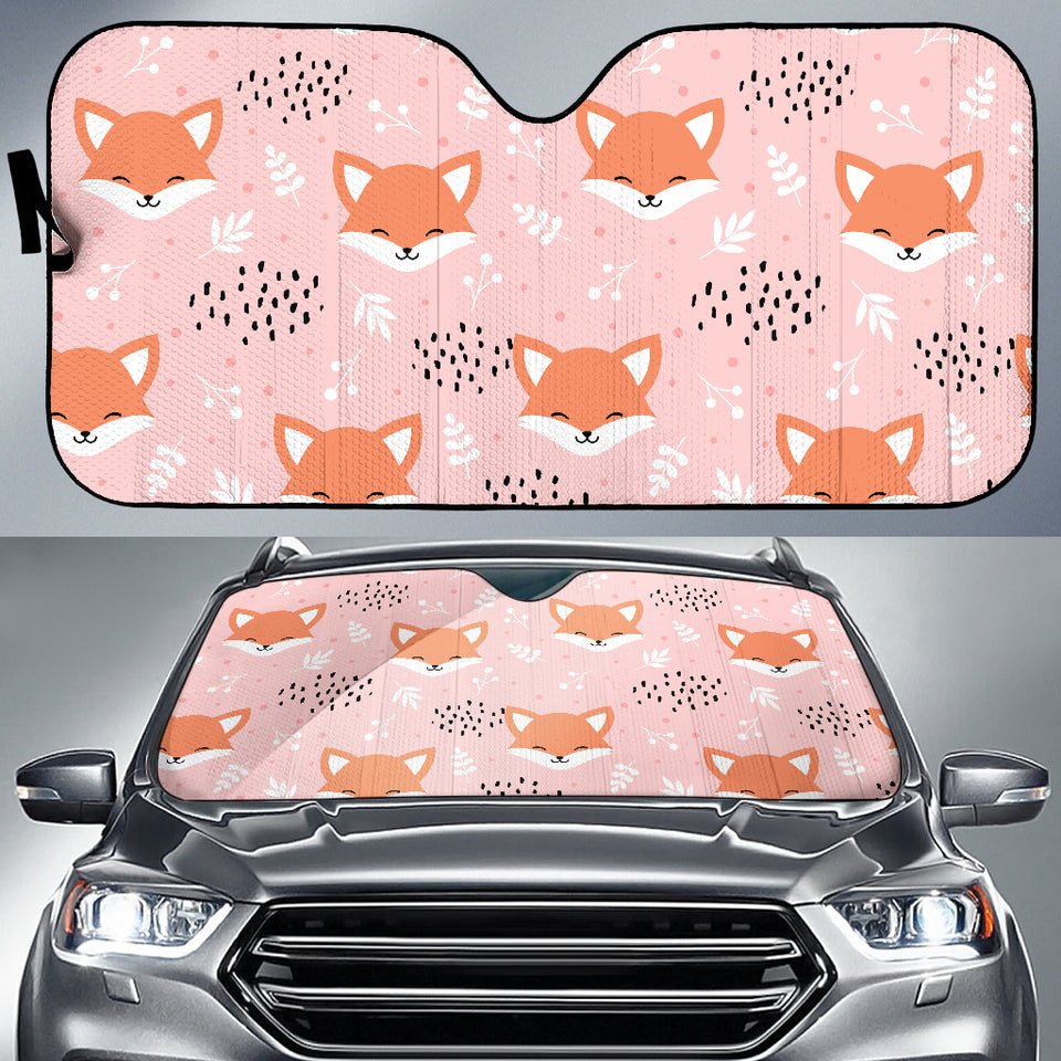 Cute Fox Pattern Pink Background Car Sun Shade