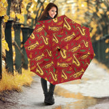 Saxophone Cornet Pattern Red Background Umbrella