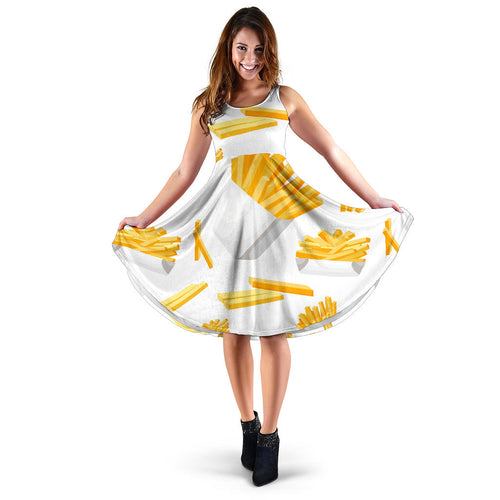 French Fries White Paper Box Pattern Sleeveless Midi Dress