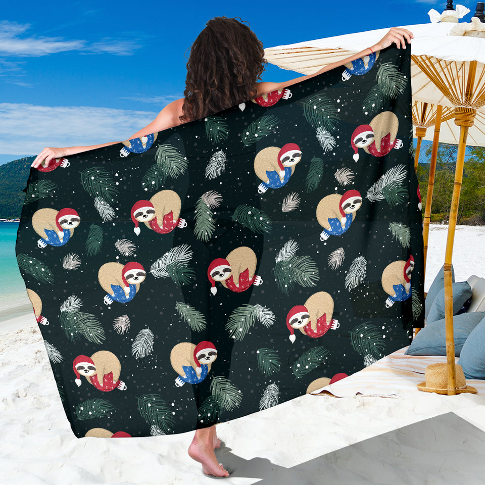 Cute Sloths Sleeping Christmas Ball Santa Hat Pattern Sarong