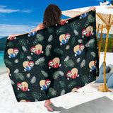 Cute Sloths Sleeping Christmas Ball Santa Hat Pattern Sarong