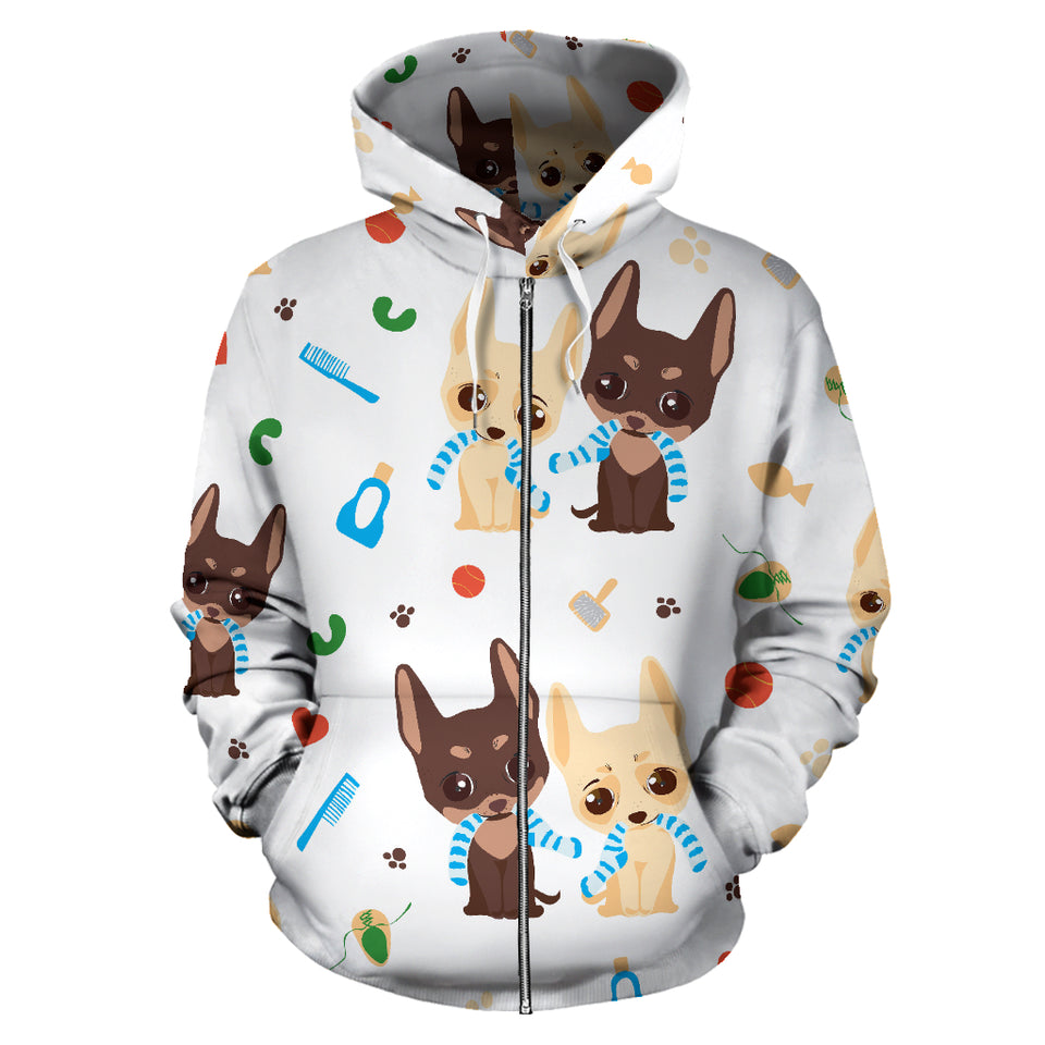 Cute Chihuahua Dog Pattern Zip Up Hoodie