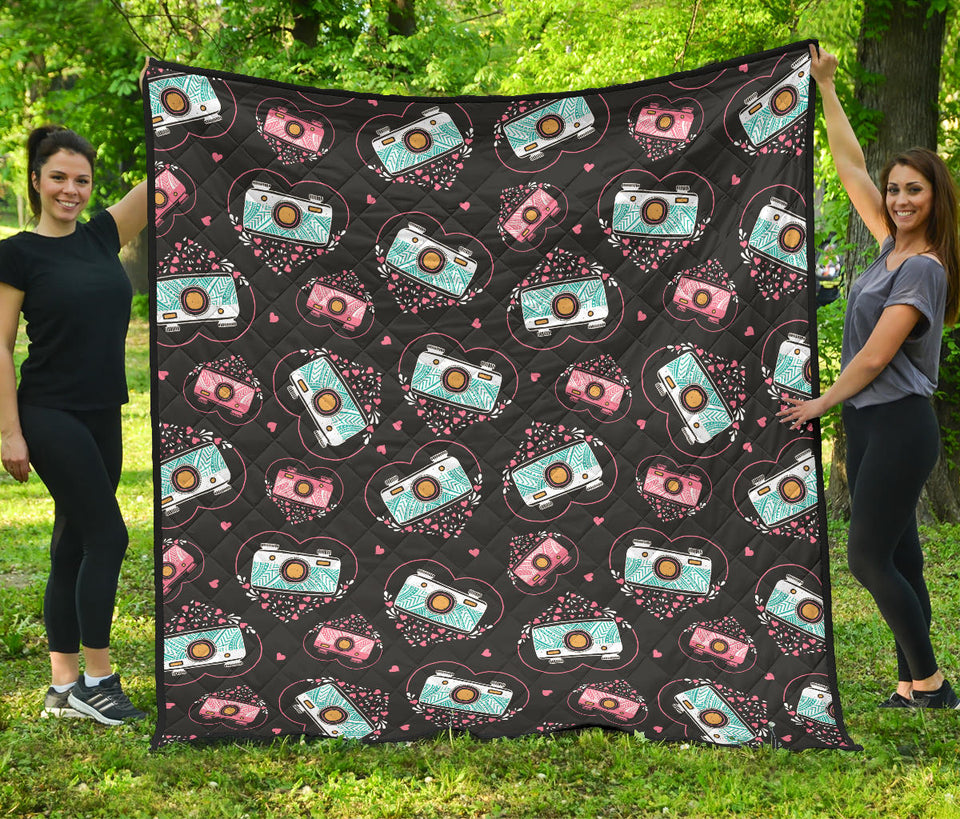 Camera Pattern Print Design 04 Premium Quilt