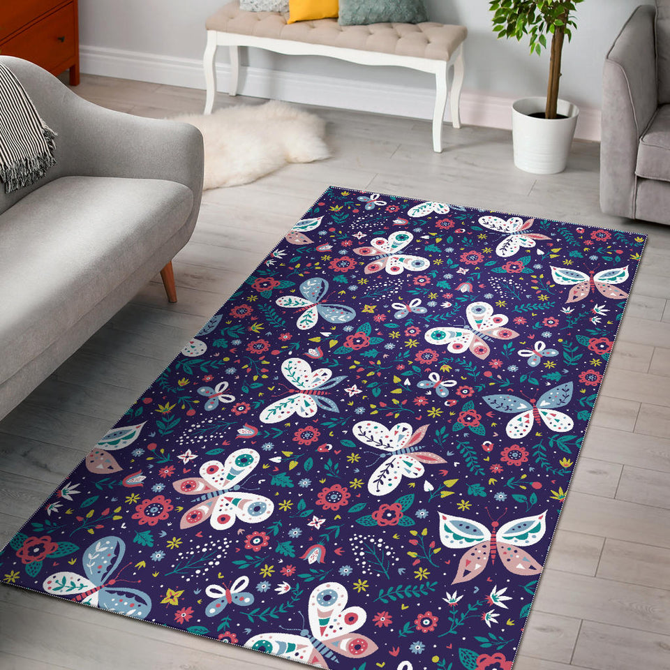 Colorful Butterfly Flower Pattern Area Rug