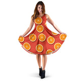 Oranges Pattern Red Background Sleeveless Midi Dress